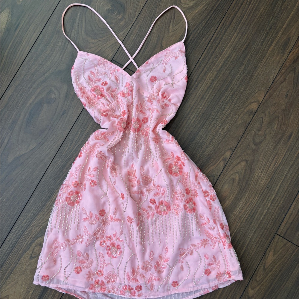 Pink Embroidered Floral Slip Dress